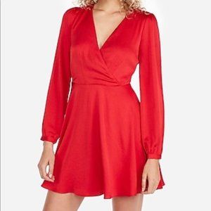 Express Red Long Sleeve Silk Dress